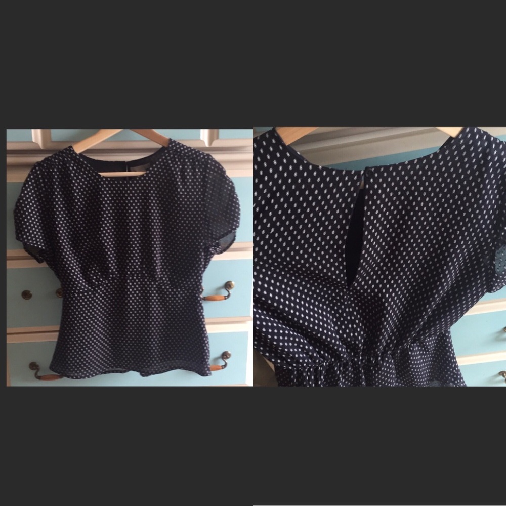 SOLD! Waist-fitted navy blouse